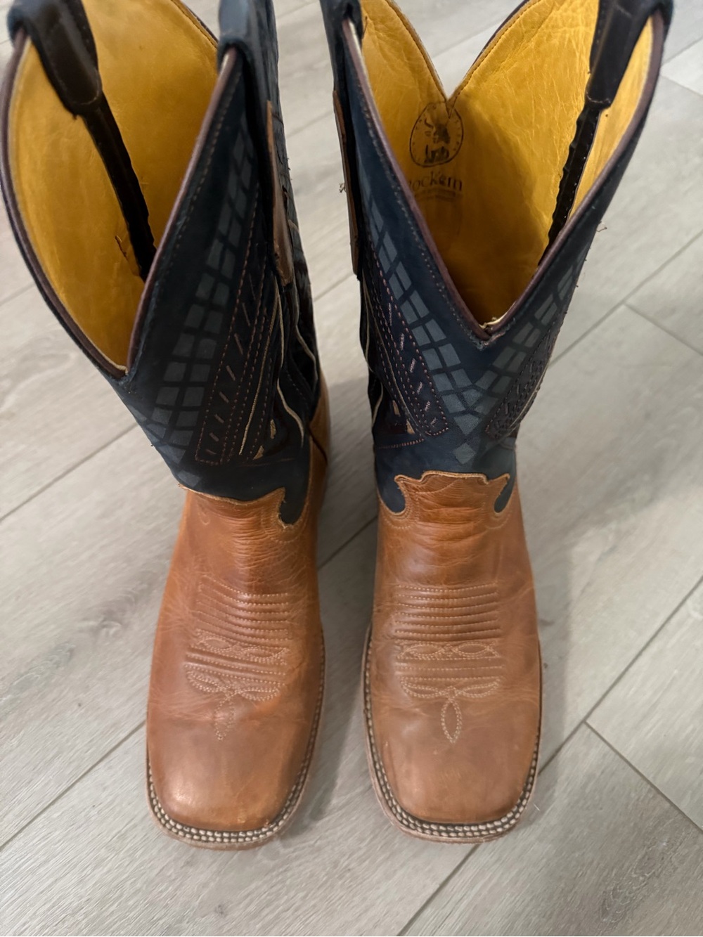Men's Two-Tone Brown and Black Leather Cowboy Boots